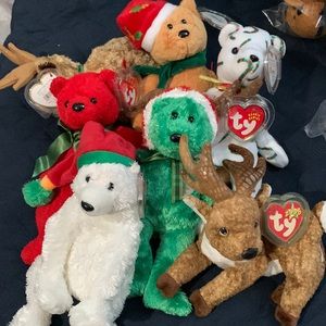 Set of seven Christmas beanie babies